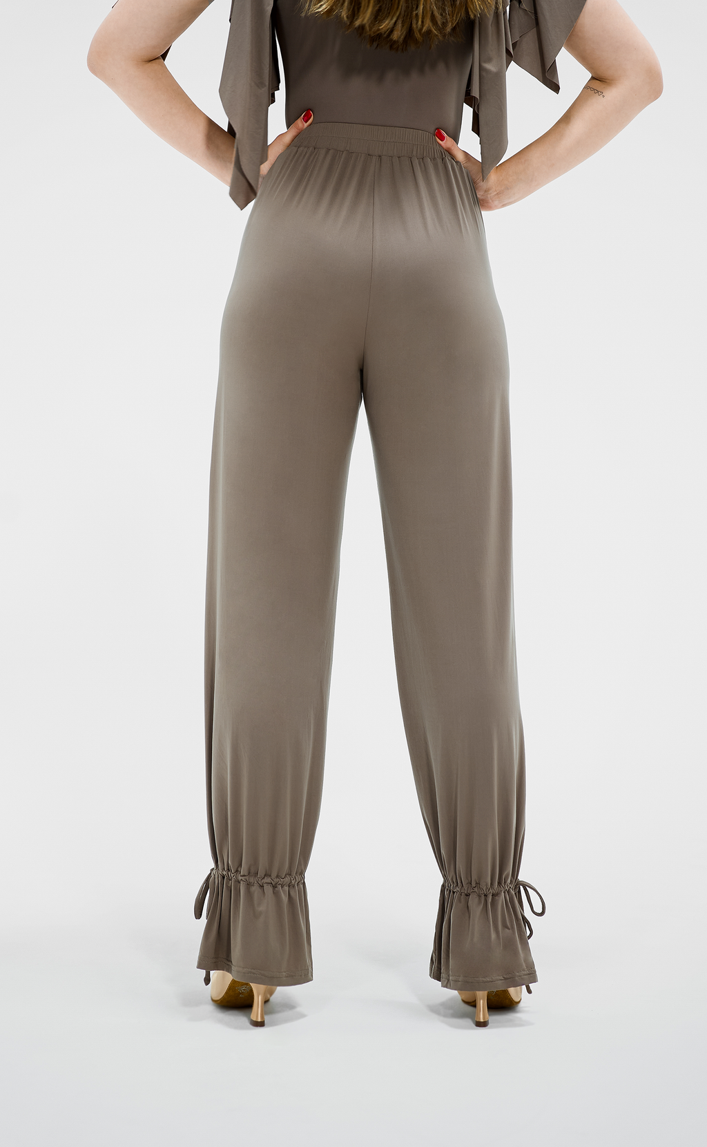 DANCE QUEEN 266-16 Camel Ankle Strap Ballroom Woman Training Trouser