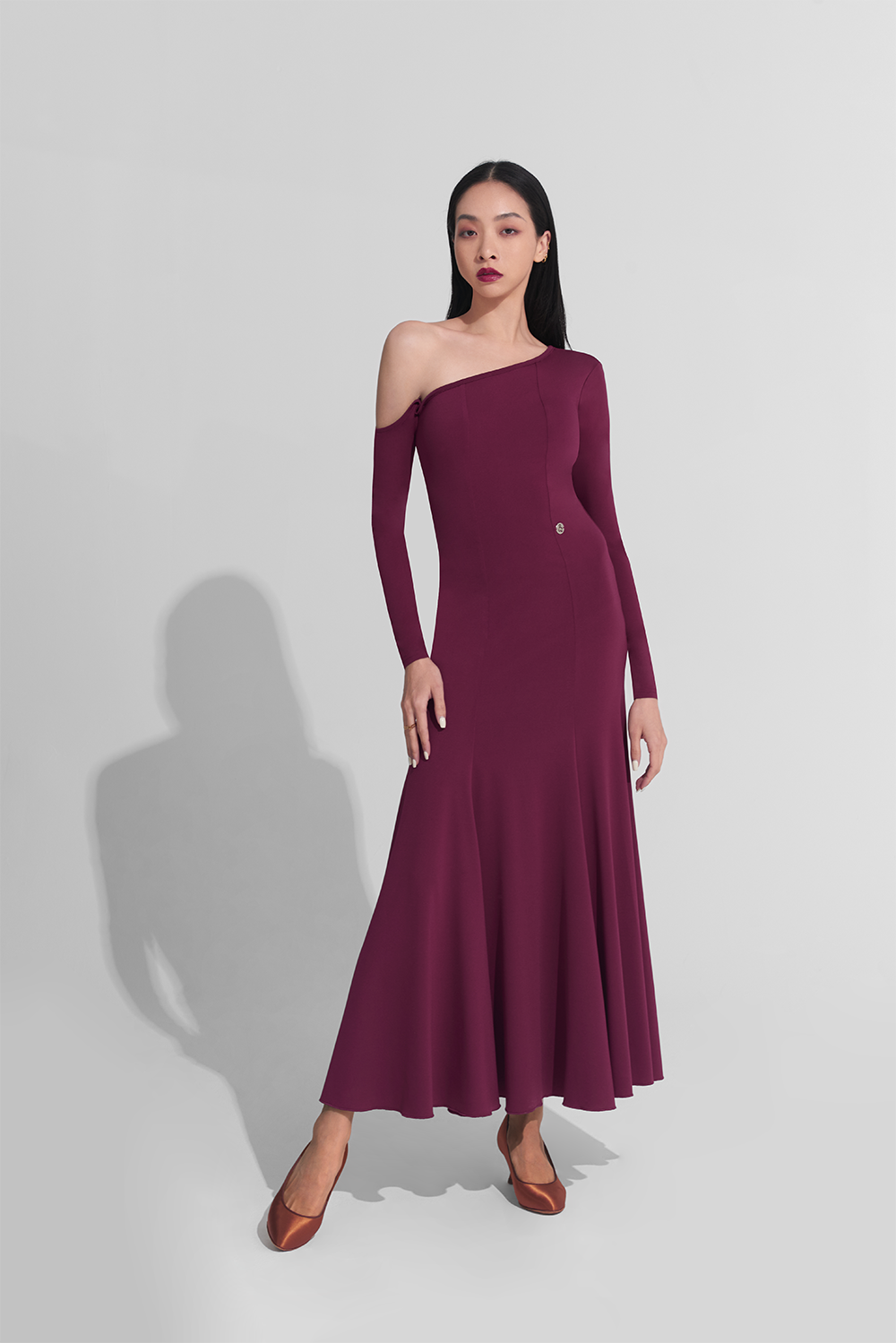 DANCE QUEEN 471-2 Burgundy Off Shoulder Custom Made Dress