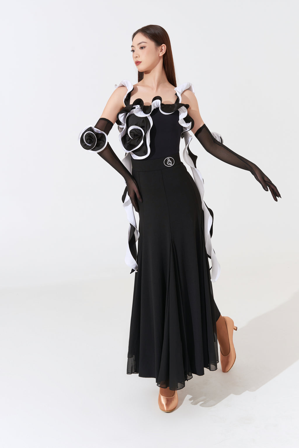 DANCE QUEEN 393 Classic Black Triangle Chiffon Ballroom Practice Dance – dancequeen-dancewear