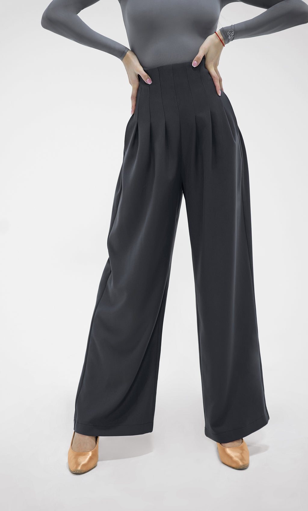 DANCE QUEEN 851-5 High Waist Dark Gray Wide Leg Woman Trouser