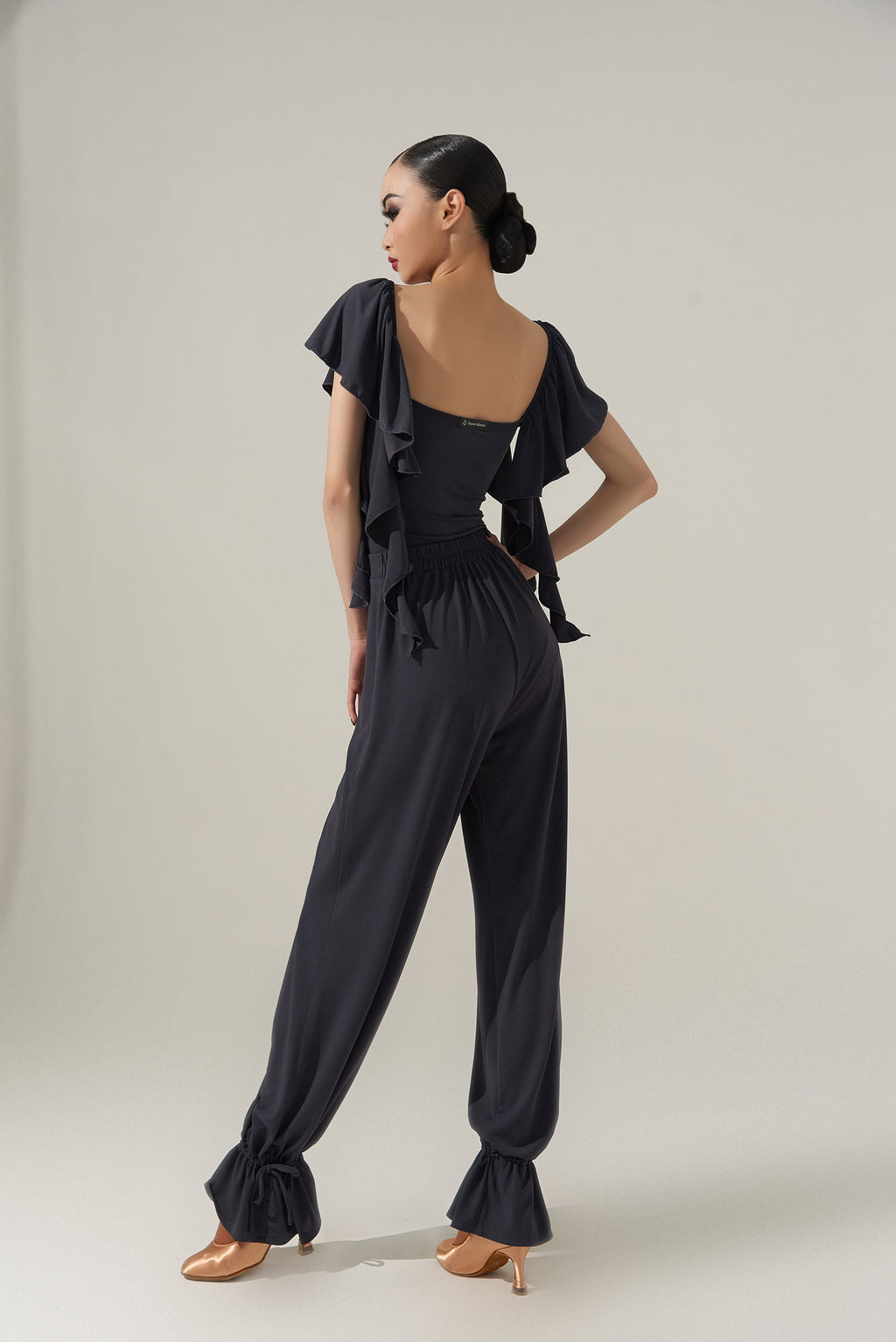 DQ-266  DANCE QUEEN Black Ankle Strap Trousers