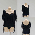 DANCE QUEEN 1105 Black Square Neck Lace Butterfly Sleeve Ballroom Practice Dance Sport Leotard