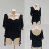 DANCE QUEEN 1105 Black Square Neck Lace Butterfly Sleeve Ballroom Practice Dance Sport Leotard