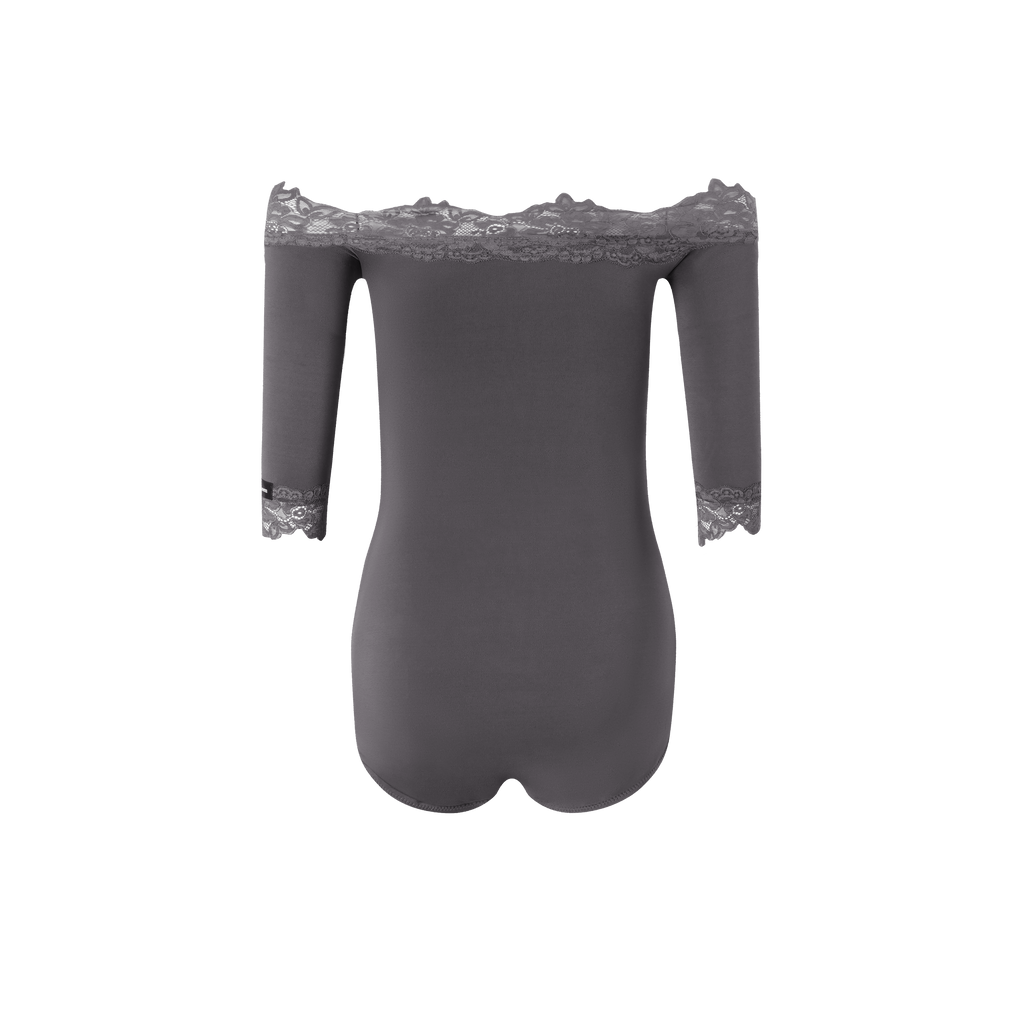 DANCE QUEEN 943-11 Gray Lace Off Shoulder Ballroom Practice Dance Sport Leotard