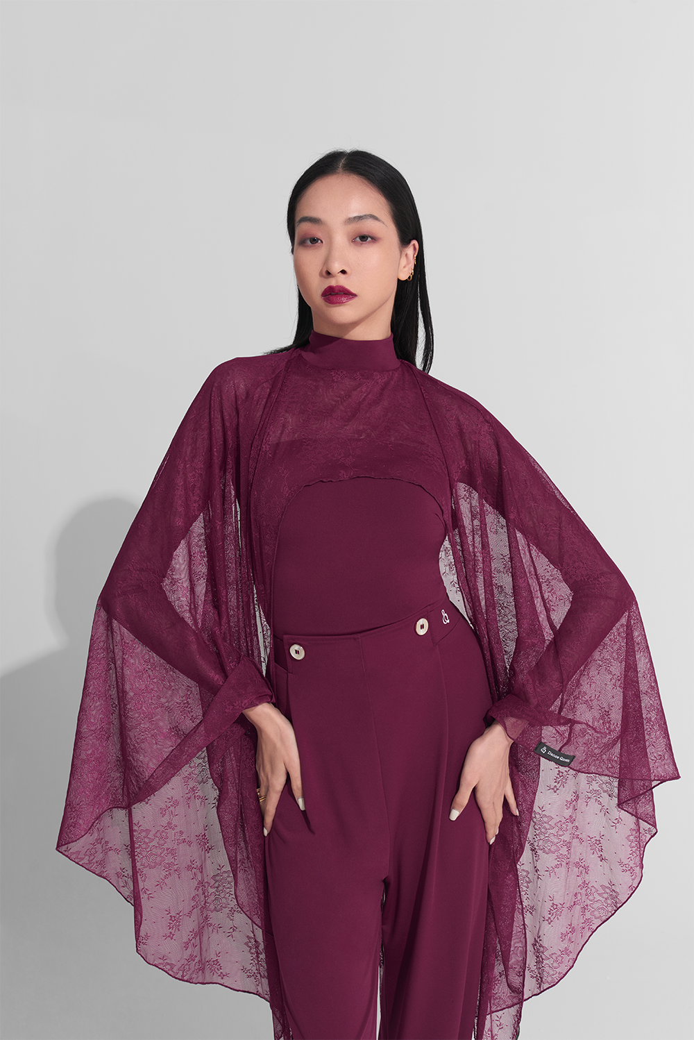 DANCE QUEEN 915 Burgundy Cape Lace Leotard