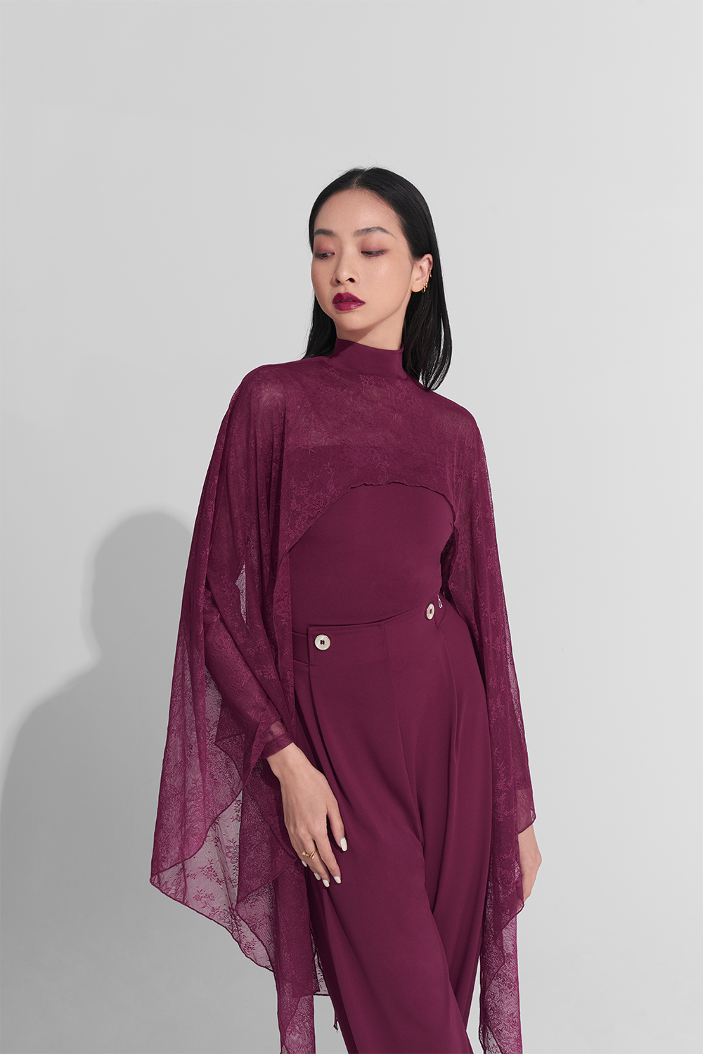 DANCE QUEEN 915 Burgundy Cape Lace Leotard