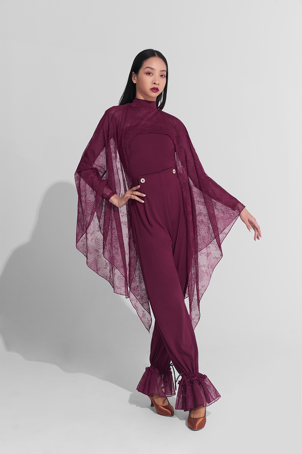 DANCE QUEEN 915 Burgundy Cape Lace Leotard