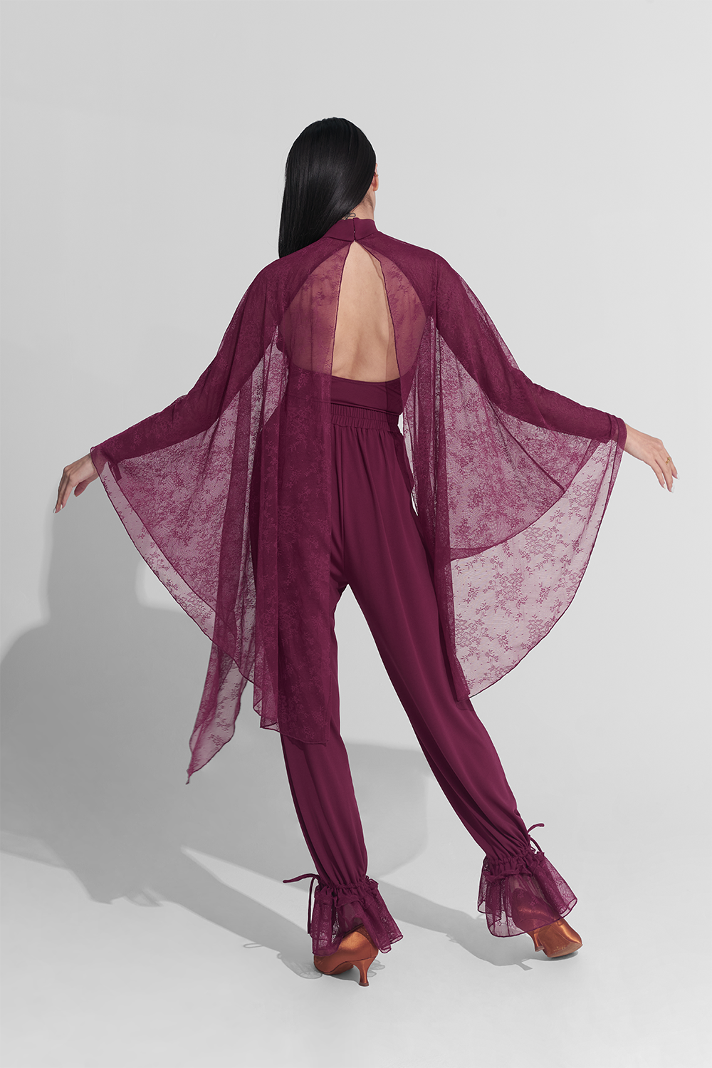 DANCE QUEEN 915 Burgundy Cape Lace Leotard