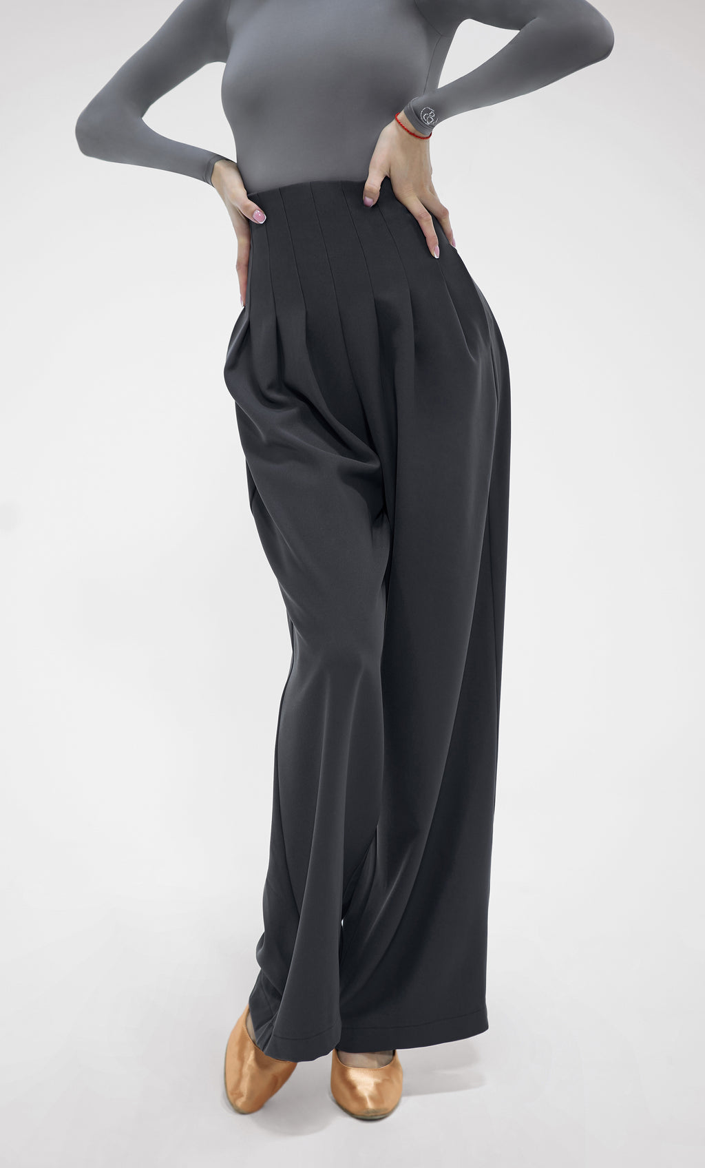 DANCE QUEEN 851-5 High Waist Dark Gray Wide Leg Woman Trouser