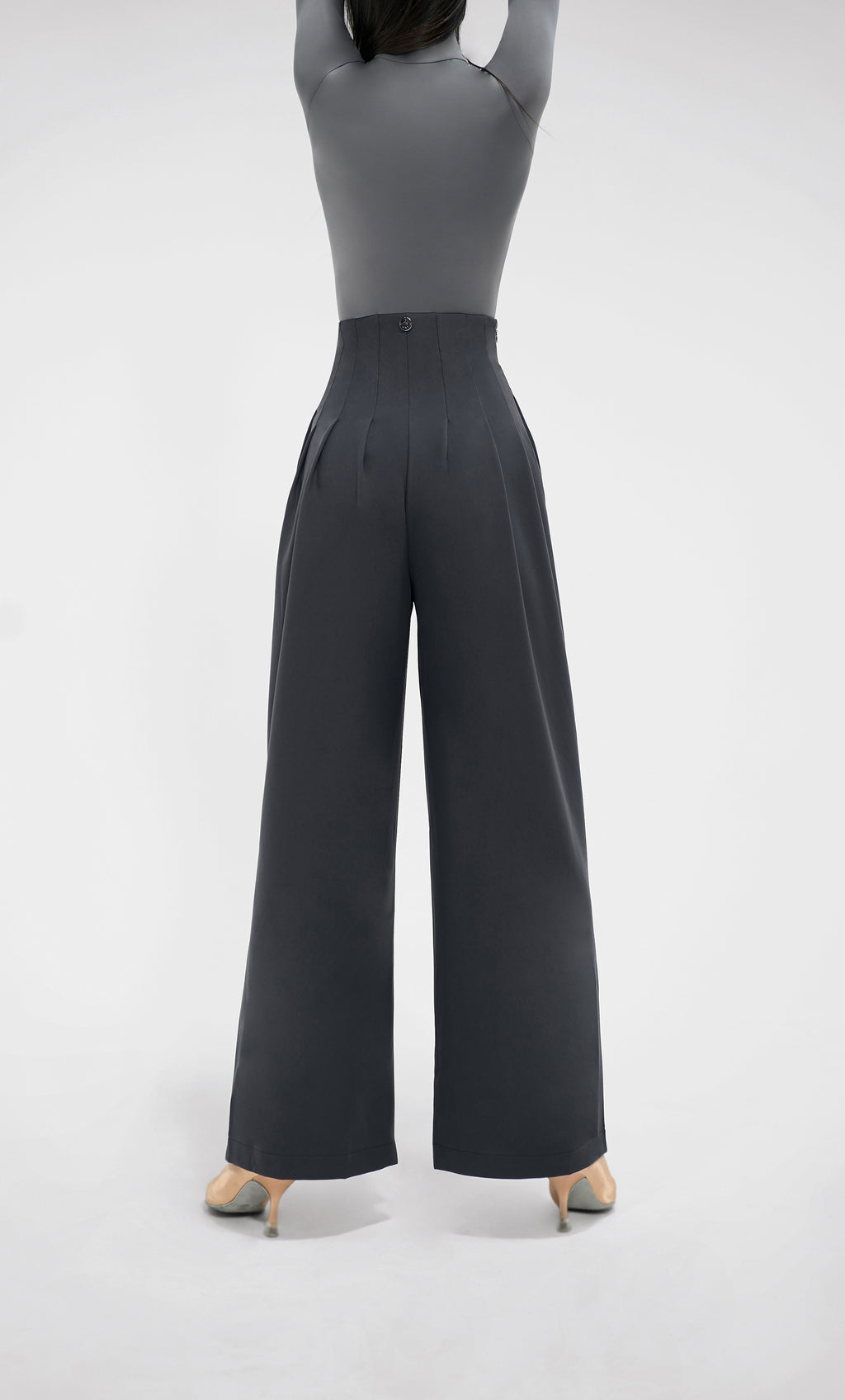 DANCE QUEEN 851-5 High Waist Dark Gray Wide Leg Woman Trouser