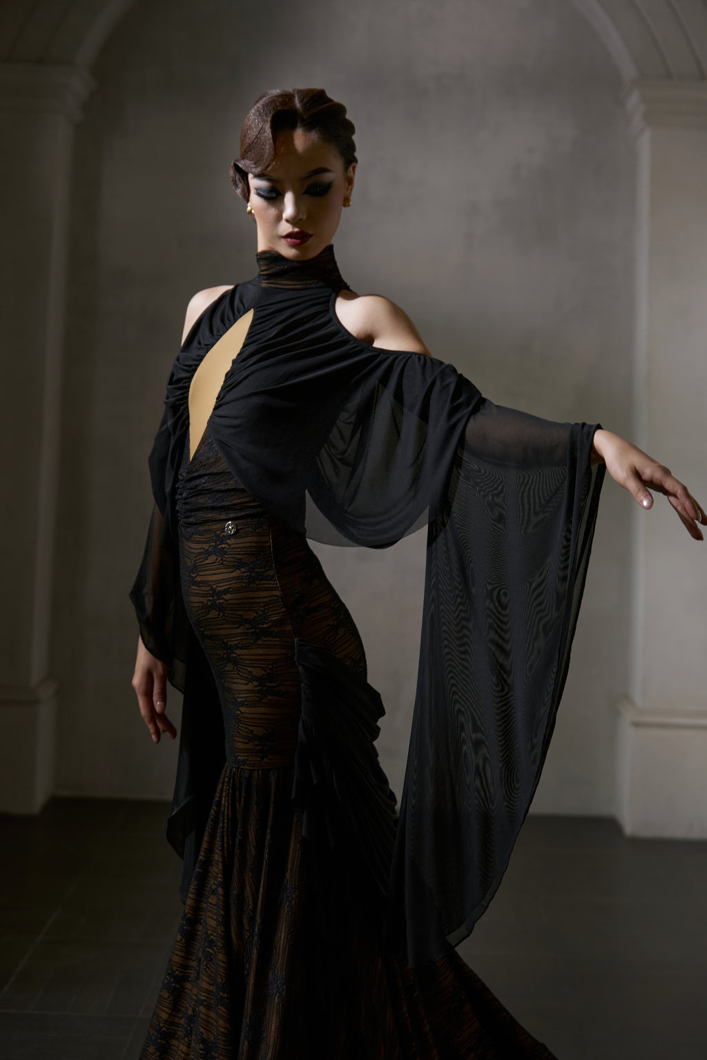 DANCE QUEEN 1041 Black Lace Haute Couture Classic Dress
