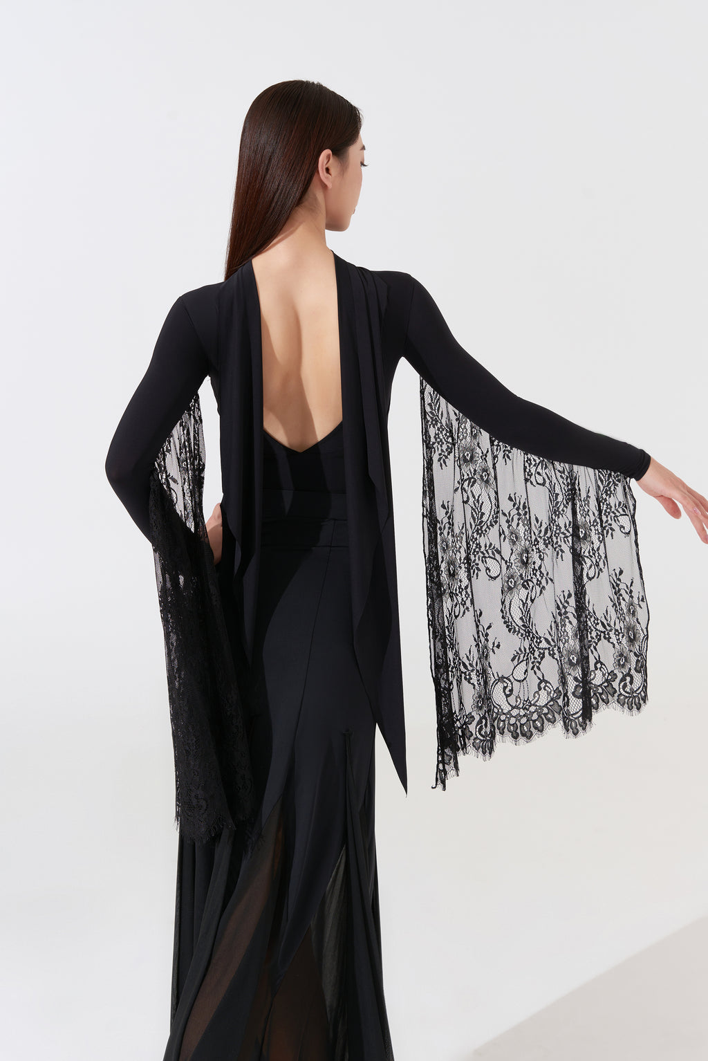 DANCE QUEEN 1088-2 Classic Black Big Lace Float Ballroom Practice