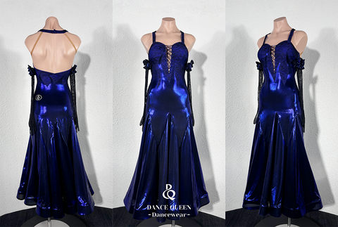 DANCE QUEEN Glossy Dark Blue Custom Made Dress