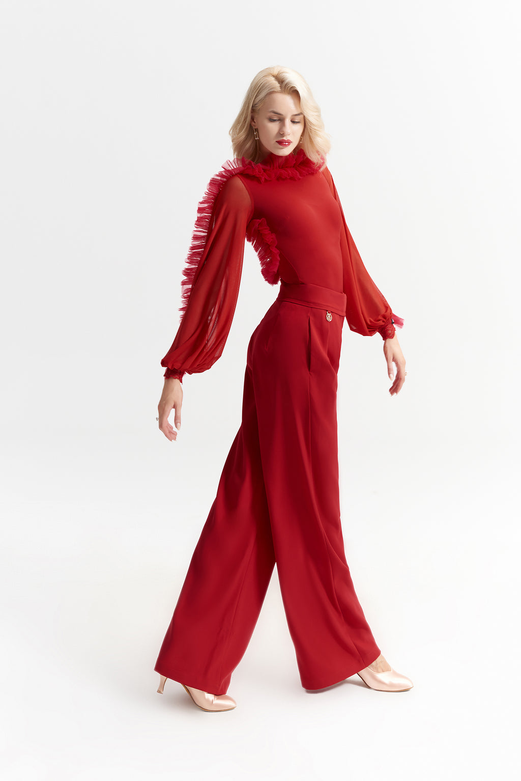 DANCE QUEEN 942-6 Red Wide Leg Ballroom Practice Dancing Trouser