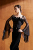 DANCE QUEEN 1048 Black Flower Neck Mesh Sleeve Dancing Ballroom Leotard