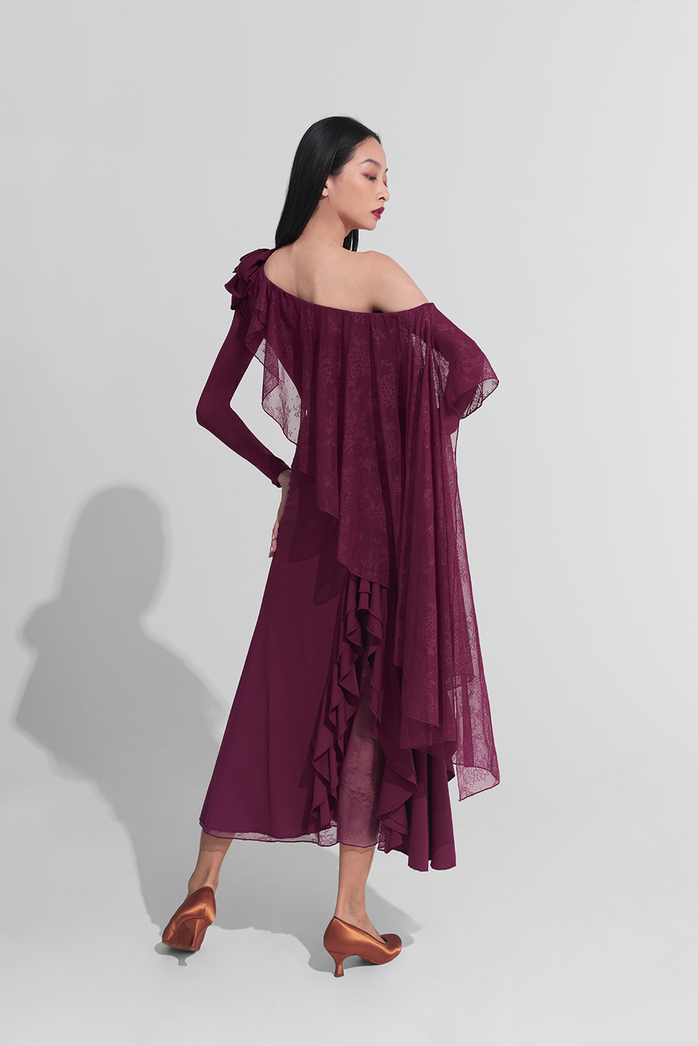 DANCE QUEEN 917 Burgundy Ruffle Lace Ballroom Skirt