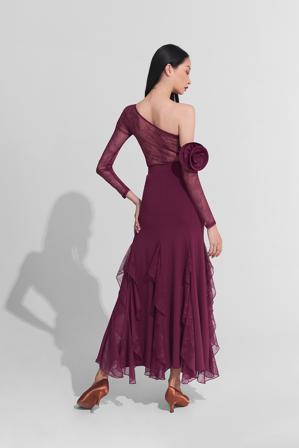 DANCE QUEEN 919 Burgundy Lace Ballroom Skirt