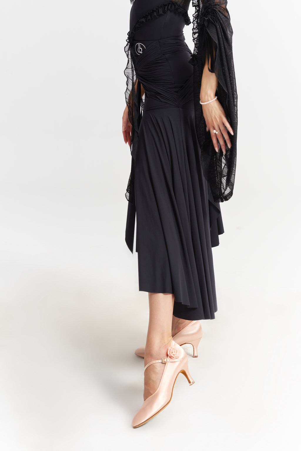 DANCE QUEEN 1030 Black Ruffle Design Ballroom Dance Sport Skirt