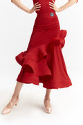 DANCE QUEEN 622-7 Red Multi-layer Ballroom Dance Sport Skirt