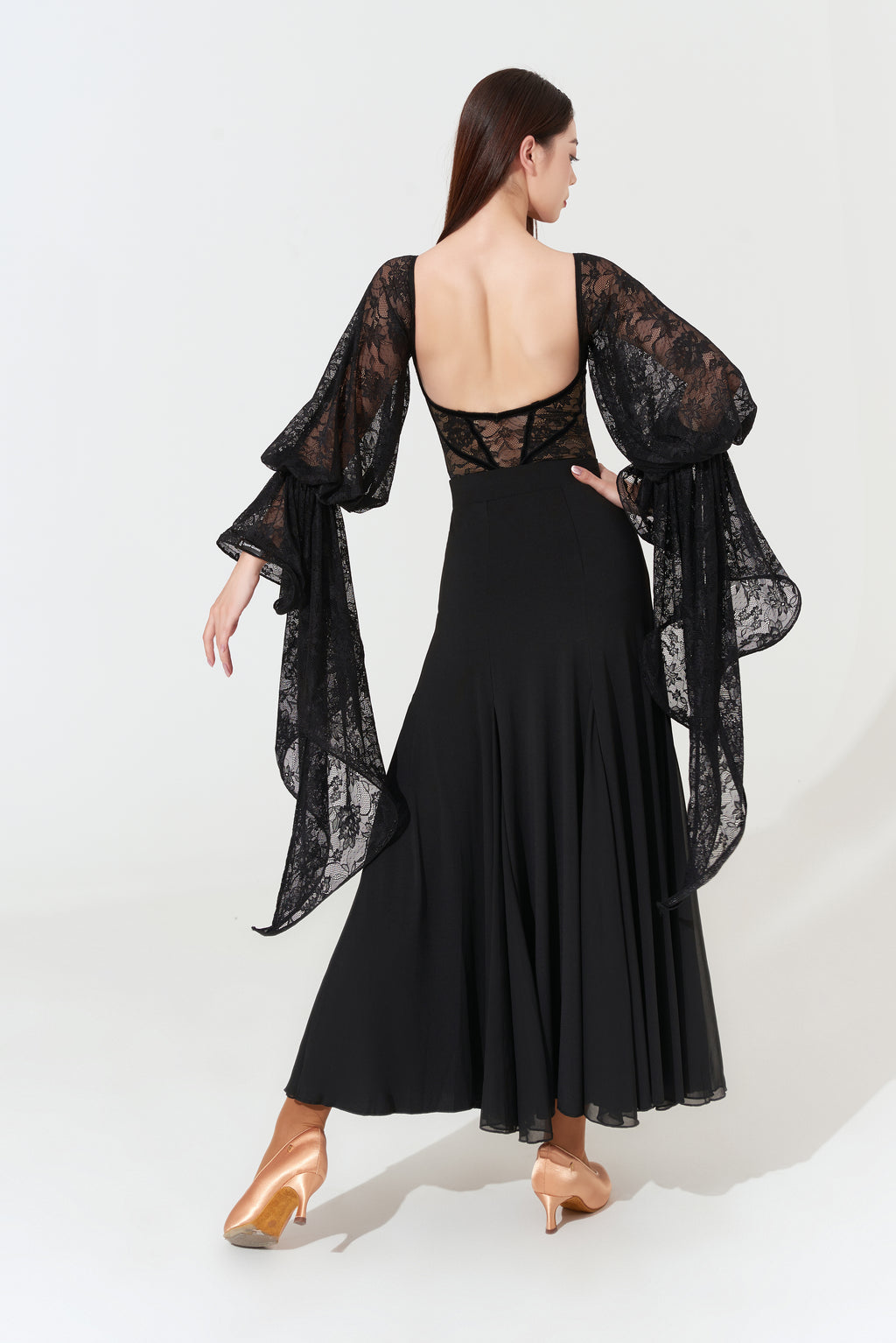 DANCE QUEEN 1080 Classic Black One Shoulder 3D Lace Ballroom