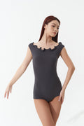DANCE QUEEN 1148-7 Misty Grey Collar Sleeveless Backless Ballroom Leotard