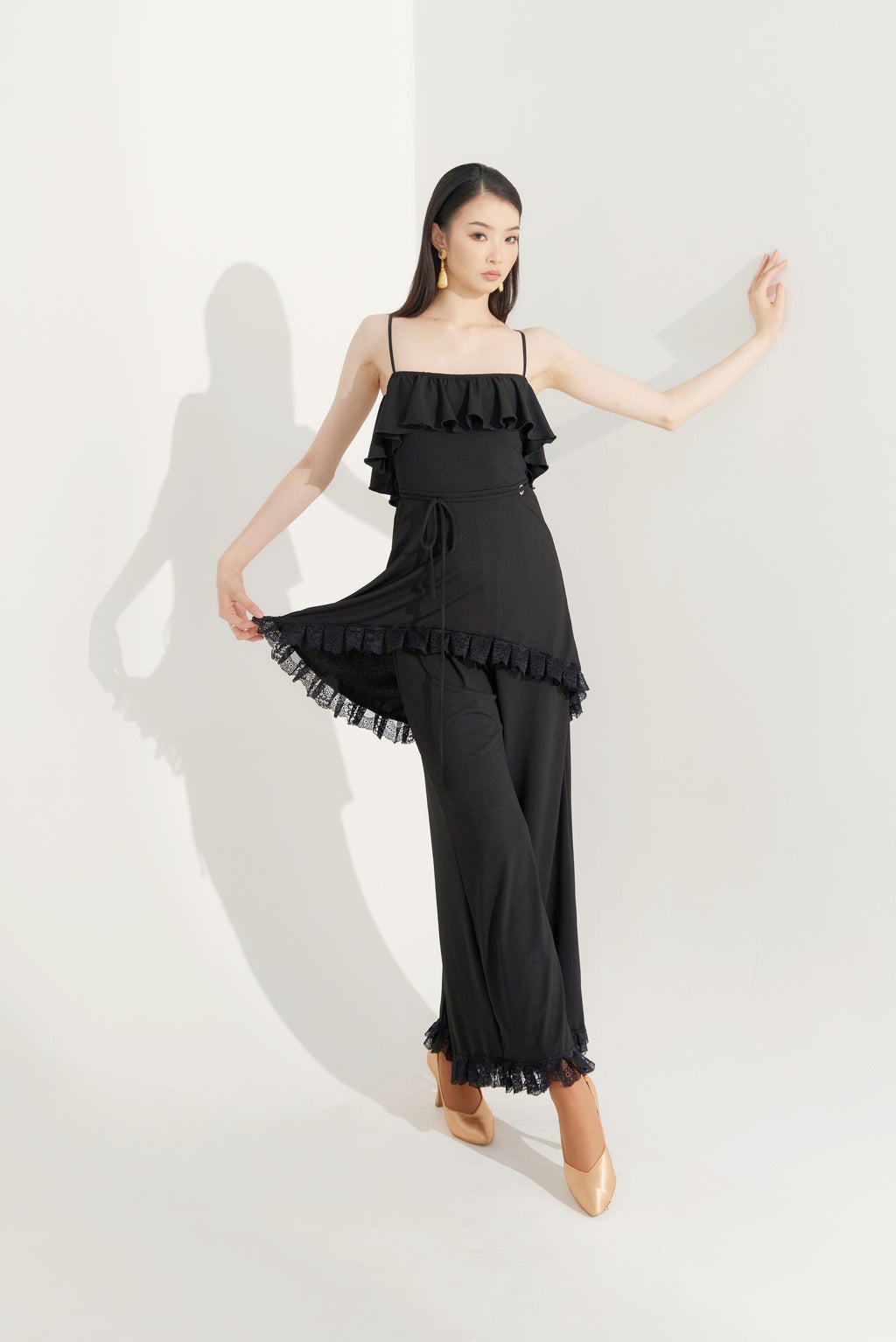 DQ-553 Tailor-Made Layer Ruffel Wide Leg Jumpsuit
